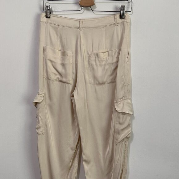 Zara Satin Effect Cargo Crop Pants Small Buckle Hem Cream Boho Trendy Casual - Picture 5 of 10